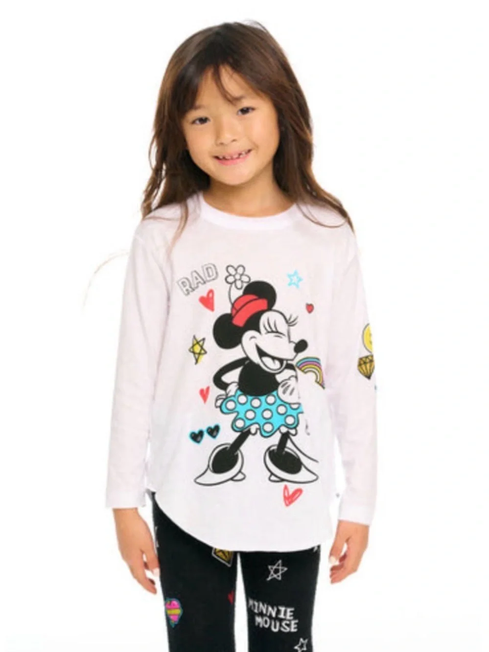 Disney x Chaser Girls’ White Long Sleeve Minnie Mouse Smiles Tee